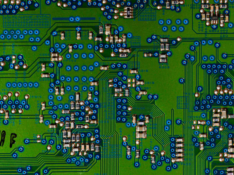 Detailed view of a circuit board highlighting electronic components