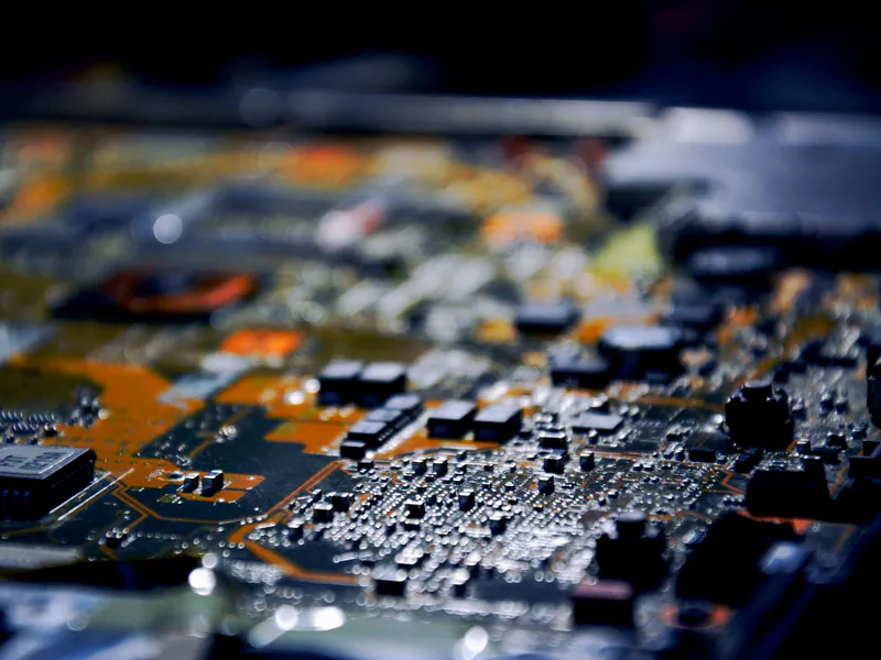Close-up of electronic components used in electric vehicle power systems