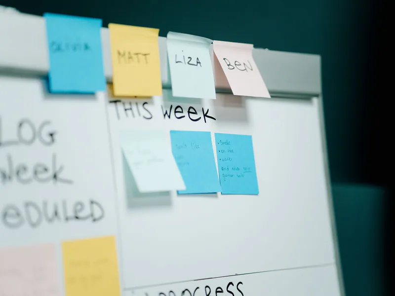Project milestones arranged on a planning board for contract control
