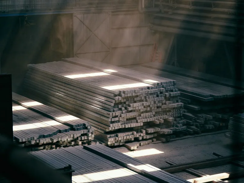 Long metal stock arranged for supported handling in a fabrication shop