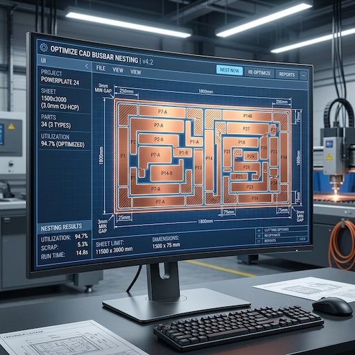 High-fidelity 3D Nesting software planning interface on active engineering monitor